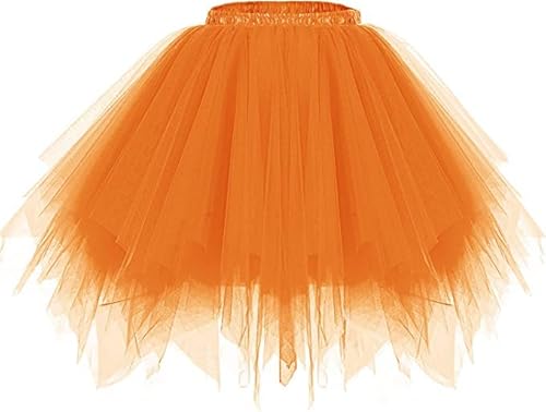 Ufancys Adult Tutu Skirts For Women Mini Skirt Tulle 50S Party Bubble Dance Half Slip Skirt Orange S #TOP13
