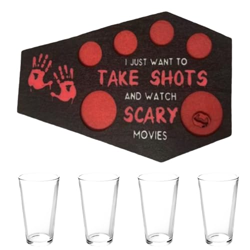 Demsyeq Bandeja de soporte para vasos de chupito, bandeja de vaso de vino en forma de ataúd, bandeja de soporte de Halloween, bandeja de servir de terror, soporte para vasos de chupito, servidor de