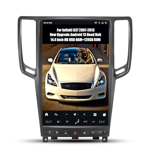 AUCARAUTO AuCar 14.4 Inch Touch Screen Android 13 Car Radio Head Unit for Infiniti G37 2007-2013 Tesla Style Car Multimedia Player GPS Navigation Wireless Carplay Android Auto 8GB RAM 128GB ROM Black