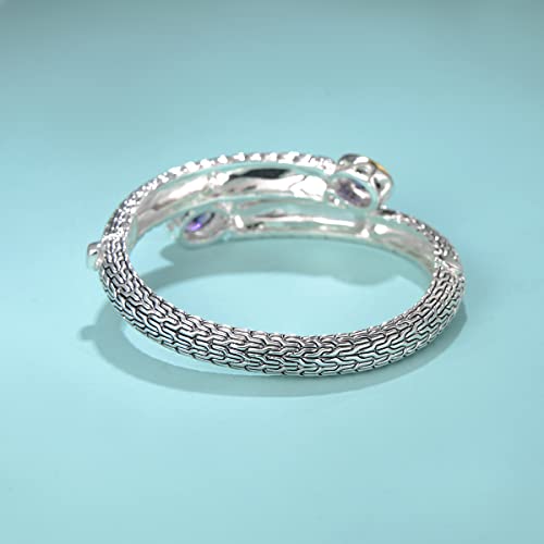 Image of UNY JEWEL Jewelry Multi Strand Foxtail Chain Woven Pattern Inlay 8 by 10 Oval CZ Vintage Antique Two Tone Elegant Designer Inspired Unique Box Tongue Clasp Bangle