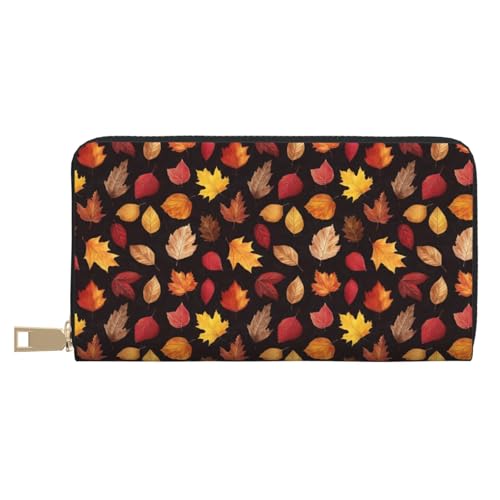Autumn Maple Leaves Print Wallet Women, Leather Bifold Multi Card Wallet, Long Purse Women's Wallets