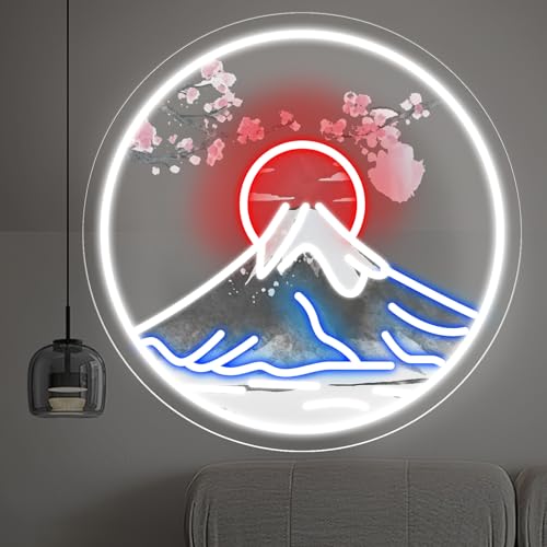 Image of Spring Fuji Mountain Neon Sign, Japanese Mountain Led Light, Sunset Decor Wall, Landscape Neon Sign, Fuji Wall Decoration, Mountain Sign, 14 inchx14 inch