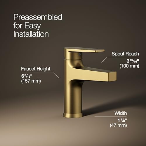 Kohler 74013-4-2MB Taut® Single-Handle Bathroom Sink Faucet, 1.2 gpm, Vibrant Brushed Moderne Brass