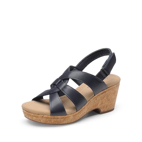 DREAM PAIRS Women's Wedge Sandals Comfortable Open Toe Platform Casual Dressy Cork Summer Dress Shoes 7.5 Navy