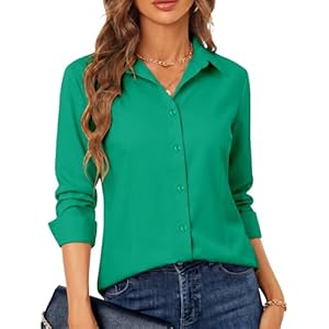 BBIBBI Regular, Petite & Tall XS-6XL Women's Stretch Long Sleeve Button Down Dress Shirts Solid Business Casual Work Blouse