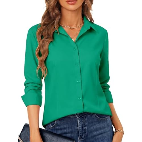BBIBBI Regular, Petite & Tall XS-6XL Women's Stretch Long Sleeve Button Down Dress Shirts Solid Business Casual Work Blouse