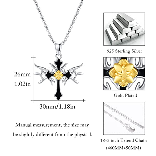 Gothic Cross Necklace S925 Sterling Silver Cross Faith Pendant Necklace For Women Men Cross Pendant Necklace Religious Faith Jewelry Gift Birthday Christian Baptism Gift #TOP5