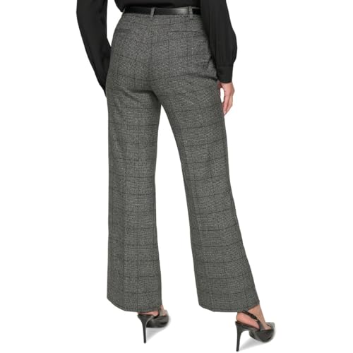 Calvin Klein Womens Petites High Rise Glen Plaid Wide Leg Pants Gray 12P2