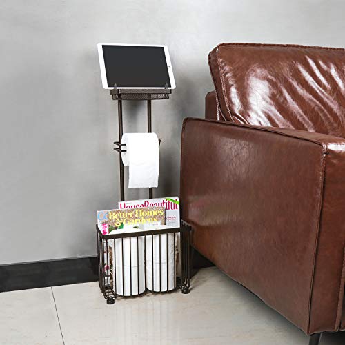 X-Cosrack Freestanding Toilet Paper Holder Toilet Tissue Rack Scroll Stand Roll Dispenser With Storage Shelf Reserve For Phone Tablet Magazine Bathroom Organizer Bath Tissue Organizer (Dark Brown) #TOP2