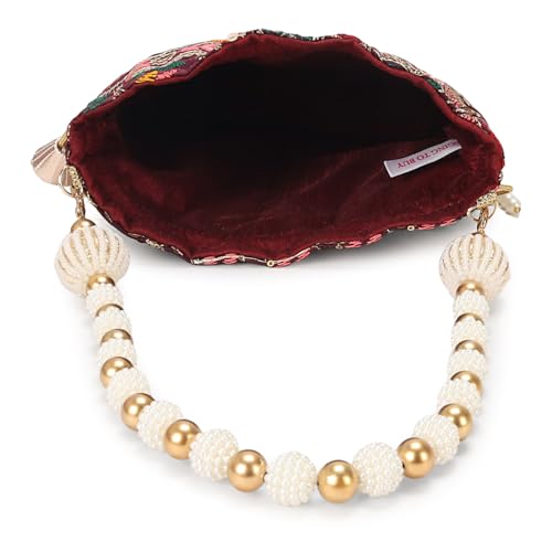 Image of LONGING TO BUY Indian Ethnic Pearls & Sequence Potli Bag for Women, Wedding Potli Bag and For Ethnic Wear