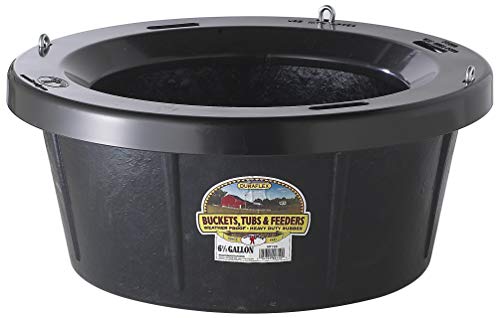 Little Giant® Heavy Duty Rubber Tub with Hanging Hooks | Durable Rubber Feed Pan | Horse Feed Bucket | 6.5 Gal - Thumbnail 2