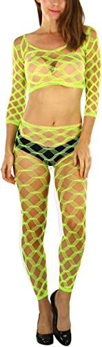 Image of ToBeInStyle Women's Spandex Multi Net Fishnet Set Rave Novelty Party Crop Top & Tights