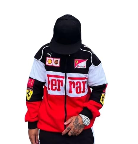 Image of EXOTIX Red & White Racing Jacket Modern Design | Adjustable & Comfortable Zip-Up Printed Jacket | For Men's Party and Daily Wear | Racing Sports jacket for Women