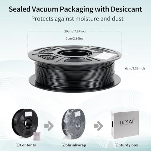 IEMAI PETG Filament 1.75mm 1Kg, Schwarz PETG 3D Drucker Filament, Kompatibel mit Bambu Lab, AMS, AMSLite, Maßgenauigkeit +/-0.02mm