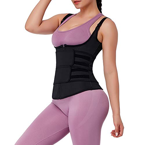 KINJOHI Women Waist Trainer Corset Zipper Vest Body Shaper Cincher Tank Top with Adjustable Straps Dark Black