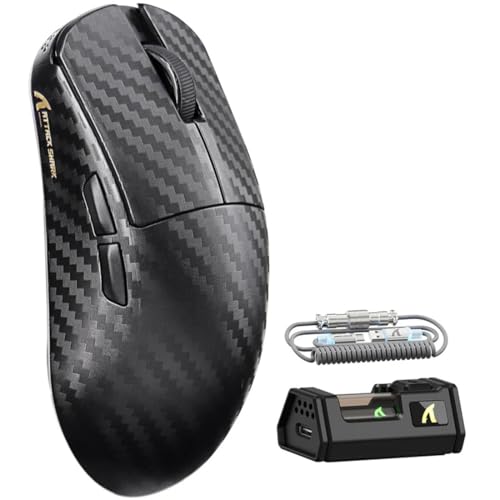 ATTACK SHARK R11 Ultra 8K Carbon Fiber Wireless Gaming Mouse with 42000 DPI-PAW3950 MAX Sensor-49g Lightweight,Nordic 52840 MCU Chip,Wired/BT/2.4Ghz Programmable,RGB Coiled Cable for PC(Black Wave)