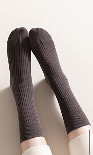 Yomutiur Cotton Crew Socks, Women's Striped Textured Ribbed Knit Boot Socks 5 Pairs (Size for 5-10)2