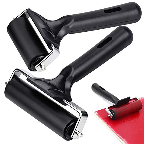 Brayer 2 Stuks Verfroller Rubber Rubberen Brayer Verfroller Set Printmaking Wallpapers Roller Kwast Drukrol Rubberen Verfroller voor Prentkunst Behang Stempelen Lijm Applicatie Rubber Roller - Afbeelding 3