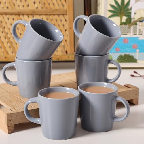 Image of Ceramic Tea & Coffee Espresso Small Mugs Set of 6 - 120 ml, Metallic Grey, Durable Cups for Home & Office