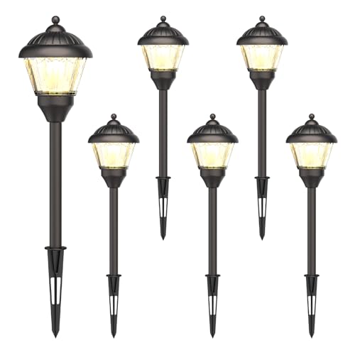 GOODSMANN Pathway Lights 1.5W LED 6PK Outdoor Low Voltage Landscape Lighting Kits 100 Lumen Hardwired Path Light 3000K Warm White Metal 12V Bronze Electric Sidewalk Walkway Lights with Cable Connector