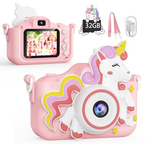 Image of KOKODI Kids Camera Toy Digital Camera for Kids, Birthday Gifts for Girls Age 3-12, 1080P HD Video Camera for Toddler, Unicorn Children Toys for 3 4 5 6 7 8 9 Year Old Girls with 32GB SD Card