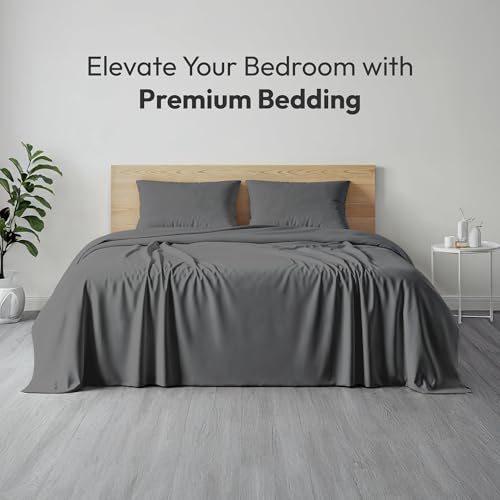 Image of LANE LINEN 100% Cotton Satin Fantasy Bedsheet King Size - Charcoal