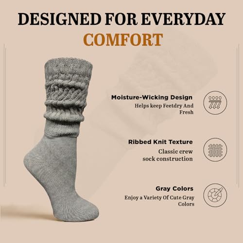 Image of Yacht & Smith 6 Pairs Women's Scrunched Slouch Socks, Cotton Boot Socks Bulk Pack for Everyday Comfort & Style, Size 9-11