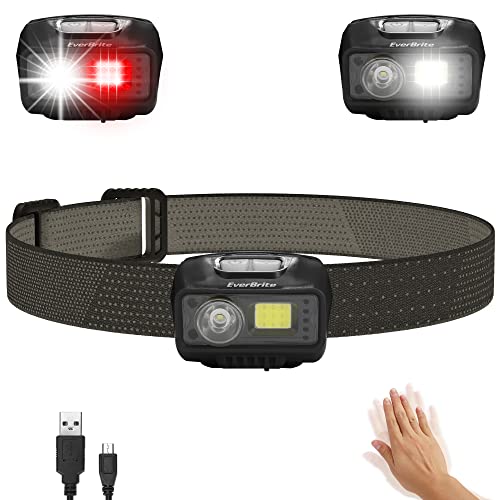 EverBrite Lampe Frontale Rechargeable USB avec Détecteur de Mouvement, Torche Frontale 5 Modes d'Eclairage Réglable 500 LM pour Pêche, Camping, Lecture, Randonnée(Câble Micro-USB Inclus)-Noir Cover