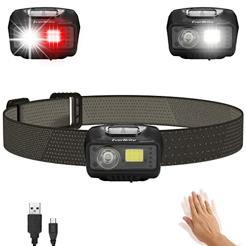 EverBrite Rechargeable Headlamp, LED Bright Motion Sensor Head Lamp Flashlight with 9 Modes, Adjustable Headlight for Adults Kids with White Red Light, Waterproof, Black, for Hiking, Running, Camping -  ‎Hangzhou Great Star Industrial Co.,LTD., E021045AU