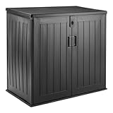 Amazon Basics Lagerschuppen, Mülltonnenbox für Zwei 120-Liter-Tonnen, Wetterbeständig, 116cm x 70,5cm x 112,8cm, Schwarz