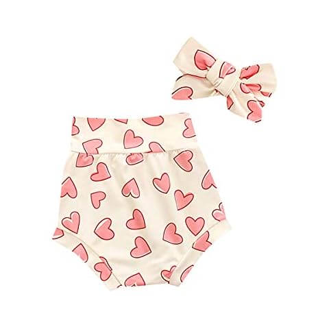Newborn Baby Girl Bloomers Shorts High Waisted Diaper Cover Cute Headband Clothes Set, Shorts-little Heart, 9-12 Months Cover