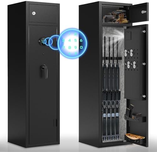 Karini Large Gun Safe,​Gun Safes for Home Rifles and Pistols,Quick Access 4-5 Gun Rifle Safes(with/without Scope),Gun Cabinets with Gun Racks, Double Storage Cabinet-H55.12"xW12.6"xD9.84"(Electronic)