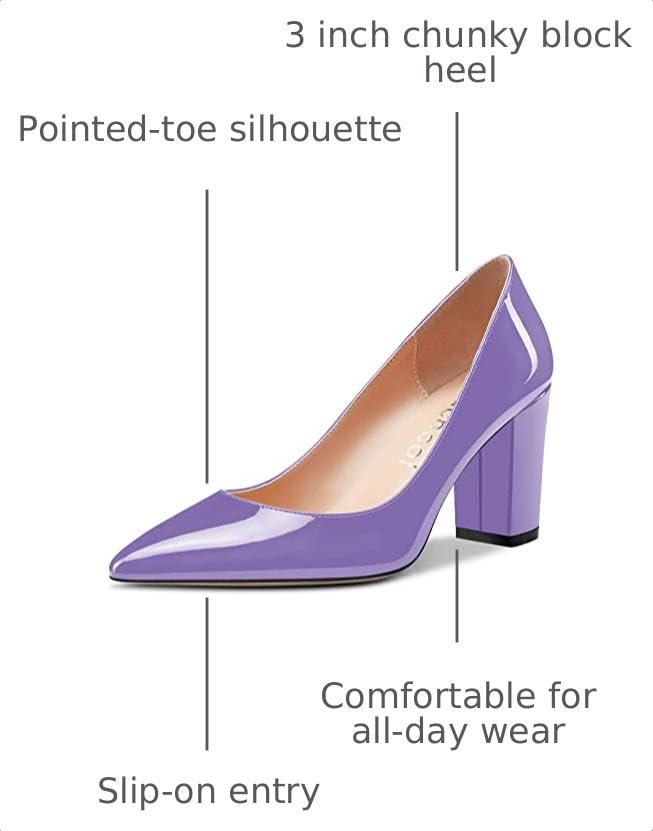 Image of Aachcol Women Pumps Pointed Toe Slip on Mid Heel Dress Office Chunky Block Heels Shoes 3 Inches