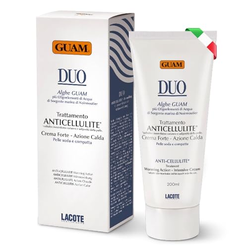 GUAM DUO Anti Cellulite Cream with Warming Action, 200ml - Italian Red Seaweed & Mineral-Rich Sea Water Formula for Skin Firming & Smoothing - Natural Body Firming Cream for Thighs, Legs & Buttocks