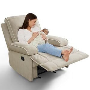 Recliner Chair Glider Rocking Recliners for Nursery Rocker Glider Nursery Chair for Living Room with Extra Large Footrest High Back Upholstered Deep Seat Oversized Fabric Recliner