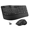Combo de teclado y mouse inalámbricos, teclas onduladas de tamaño completo 2.4G, teclado ergonómico con reposamuñecas y mouse ergonómico inalámbrico ajustable de 3 niveles para Windows, Mac OS de