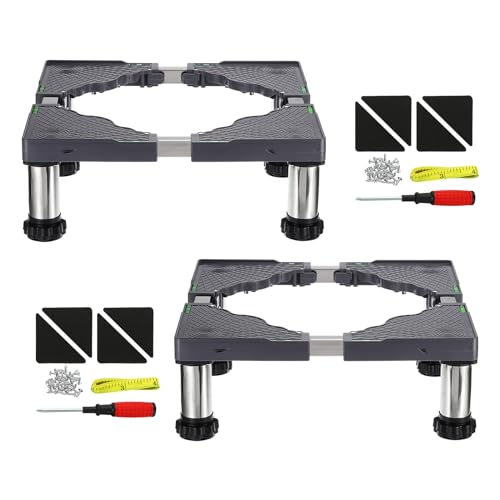 PATIKIL Mini Fridge Stand, 4 Strong Feet Laundry Stand Base Multi-Functional Adjustable Base Tray Anti-Vibration for Refrigerator Washing Machine Dryer AC, 5.5"-6.7" Height, 2Pack