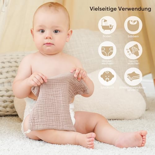 Bearmoss10 Stück Baby Musselin Waschlappen Moltontücher 100% Baumwolle Weiche Spucktücher Baby… – Ansicht 2