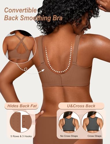 Image of OEAK Womens Comfortable Jelly Bras Deep V Bra No Underwire Seamless Full Coverage Bralettes Raceback Tshirt Supportive Bras