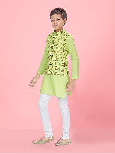 Image of Aarika Boys Light Green-White Color Kurta Pyjama & Waistcoat