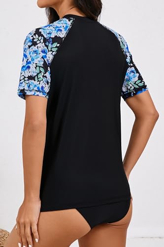 Halcurt Women's Short Sleeve Rash Guard Top with Built in Bra Side Pockets Swim Shirts UPF50+ Swimsuit4