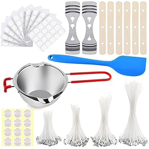 Candle Making Kit Melting & Pouring Pot, 200pcs Candle Wicks 9, 12, 15, 20cm, 200pcs Wick Stickers, 8pcs Wick Holders, 1pc Silicone Spatula, 12pcs Warning Stickers, DIY Candles Craft Tools Cover
