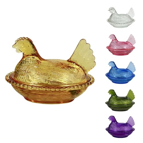 IPOSRO Chicken Shaped Crystal Candy Dish with Lid Snack Bowl for Nuts Dessert & Candy Decorative Jar for Home Kitchen Office Desk & Tabletop Decor (Gold)