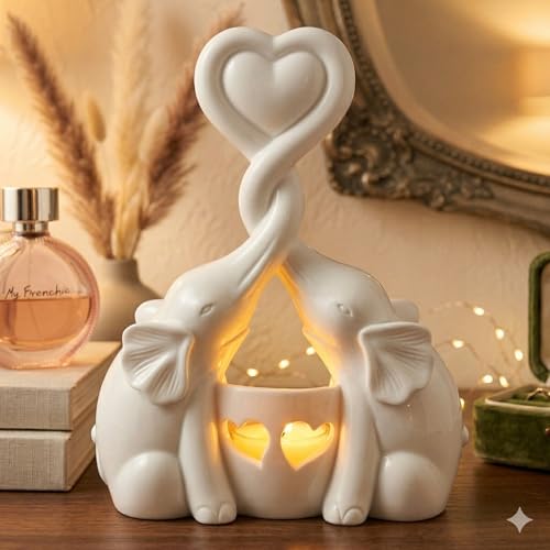 Elephant Love Candle Holder Statue - Elegant Gift Home Decor for Women Living Room or...
