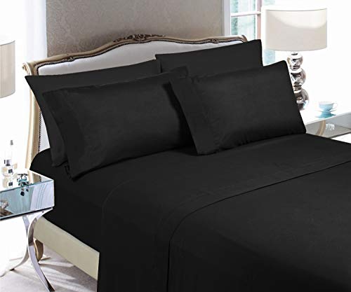 Elegant Comfort Luxury Soft Bed Sheets 1500 Premium Hotel Quality Microfiber Softness Wrinkle and Fade Resistant (6-Piece) Bedding Set, King, Black