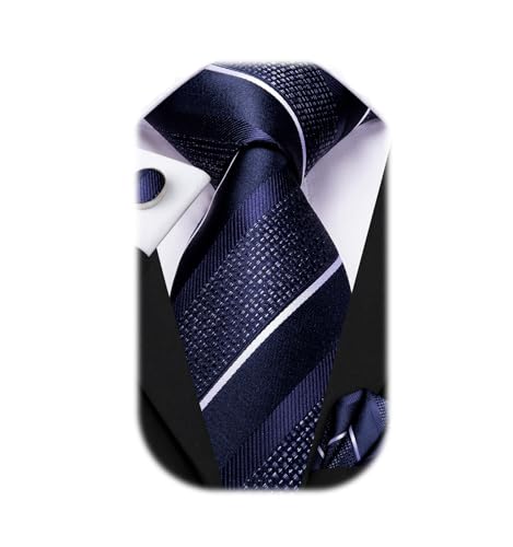 Image of Dubulle Mens Paisley Striped Tie Woven Necktie for Men and Handkerchief Cufflinks Set Wedding Formal Business