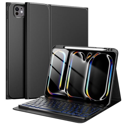 TiMOVO Keyboard Case for iPad Pro 11 Inch M4 (2024), Magnetic Detachable Keyboard with Pencil Holder, 7-Color Backlit for iPad Pro 11 Inch 2024 (A2836/A2837/A3006), Black