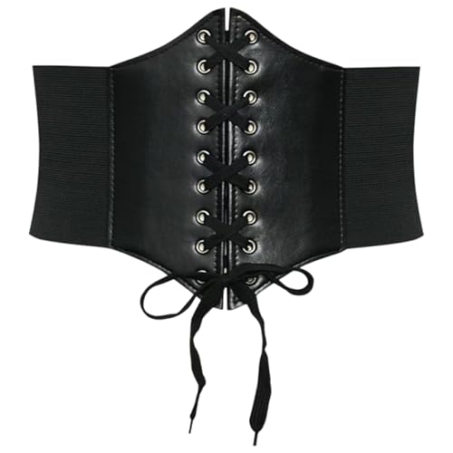 Senshuomy Womens Elastic Corset Belt Synthetic Twill Waist Belt Lace-Up Waspie Style for Many Occasions (Black Fits Waist 27-30)
