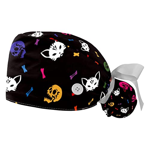 Chapeaux bouffants crânes os et chat JDEZ avec bandeau absorbant et liens réglables