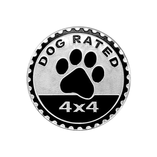 Car Badge Emblem, 4×4 Metal Car Exterior Badge Emblem, 3D Metal Auto Round Emblem Decals Car Badge Decal Stickers Compatible with Jeep Wrangler Vehicles SUVs Trucks (Dog Rated)